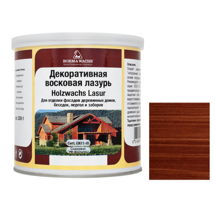 Декоративная ВОСКОВАЯ лазурь / Масло для фасадов Borma Holzwachs Lasur 750 мл 3320 цвет 62 Махагон для наружных и внутренних работ R3320-11