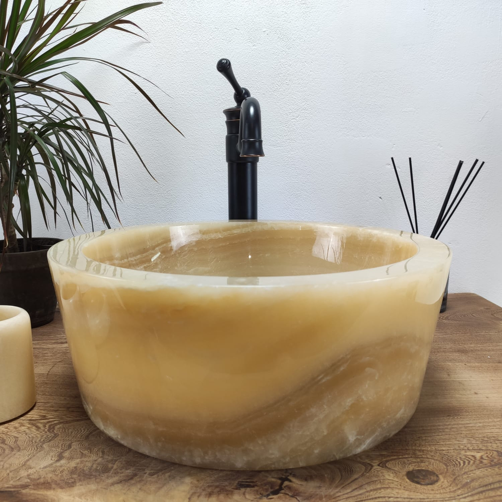 Раковина из оникса Drum Yellow Small DO-60971 40x40x16 из натурального камня
