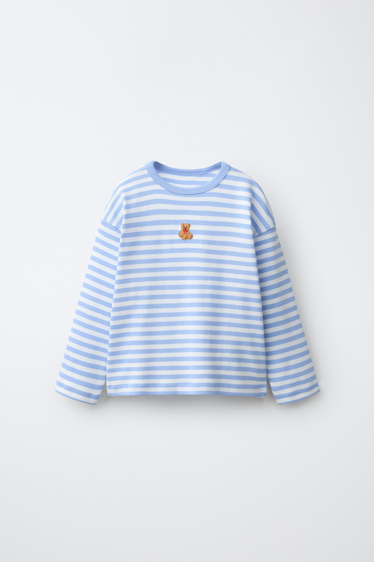 ZARA ЛОНГСЛИВ В ПОЛОСКУ С ВЫШИВКОЙ «ЖИВОТНОЕ», ПОЛОСКИ