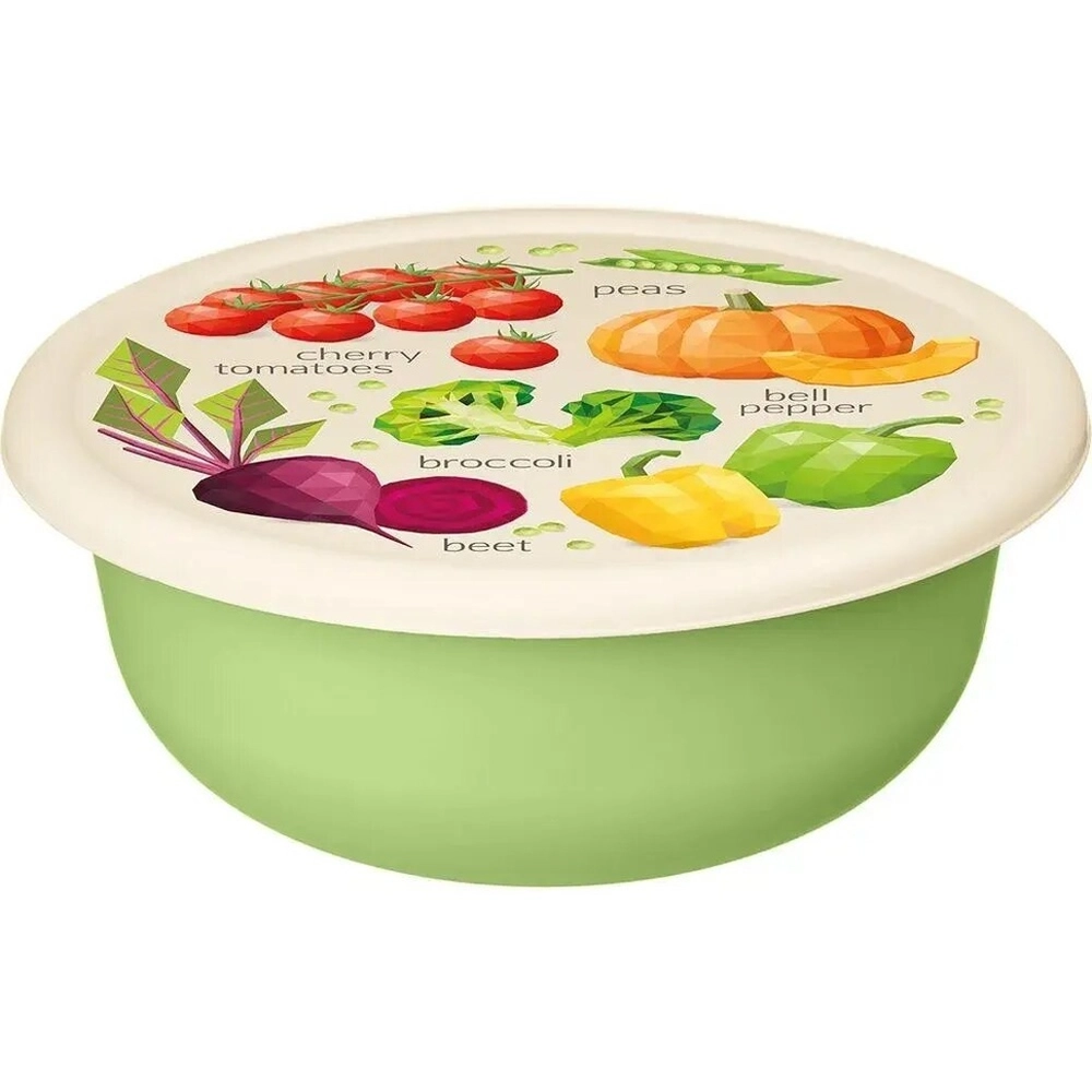 Миска "Модена" 1,2л с крышкой с декором (салатовый)