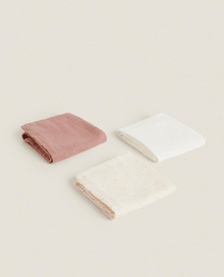 ZARA HOME НАБОР ДЕТСКИХ МУСЛИНОВЫХ САЛФЕТОК (3 ШТ), РОЗОВЫЙ