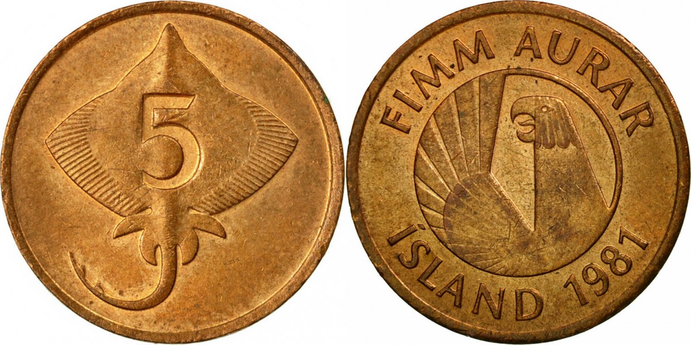 Исландия 5 эйре, 1981 Скат XF