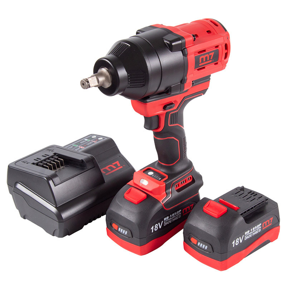 MIGHTY SEVEN (DW-402AL) Гайковерт аккумуляторный ударный 1/2", 1700 Нм, 18 В, кейс, в комплекте фонарь