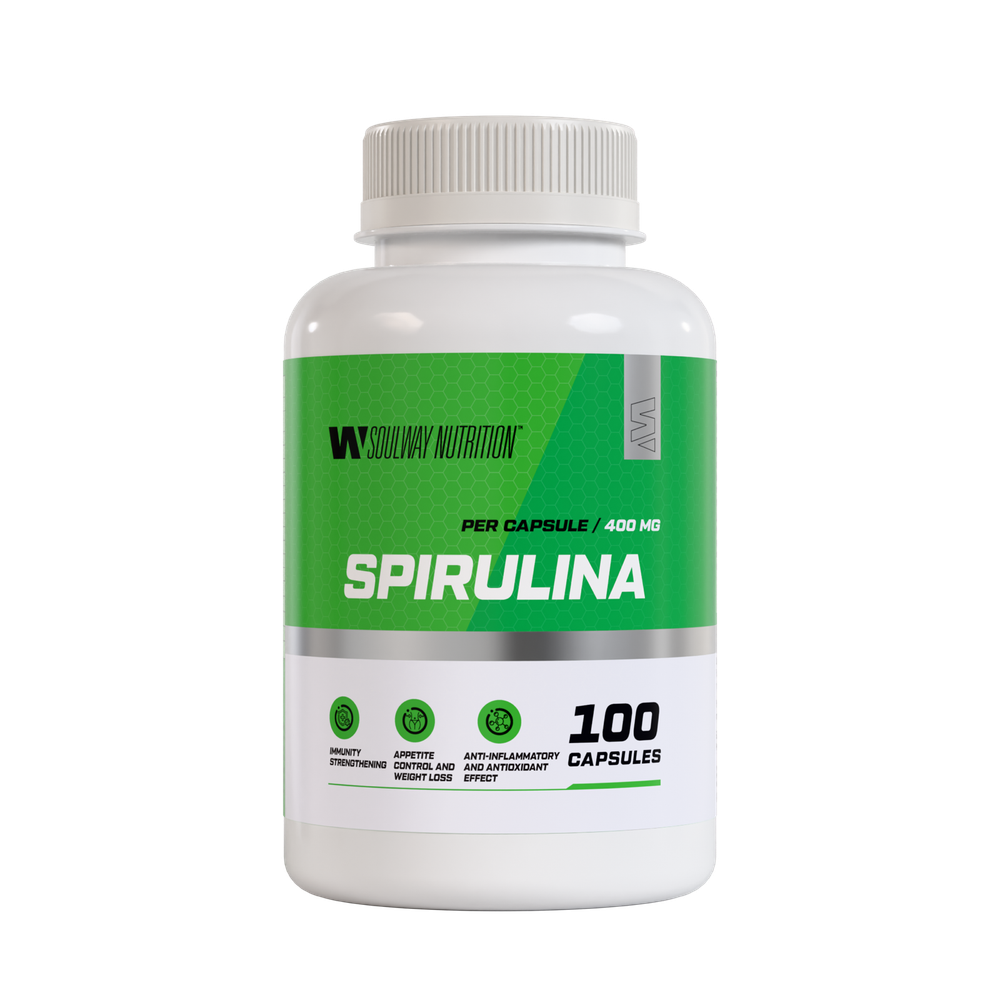 Спирулина капсулы (spirulina), бады и витамины для похудения и детокса, антиоксидант, иммуномодулятор, 400 мг, 100 капсул
