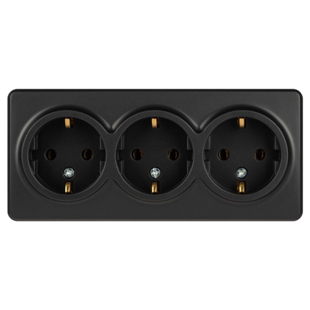 Розетка ЭРА Эксперт 11-2208-05 тройная с заземлением 3х2P+E Schuko IP20 16A-250В ОУ антрацит | Эра Эксперт