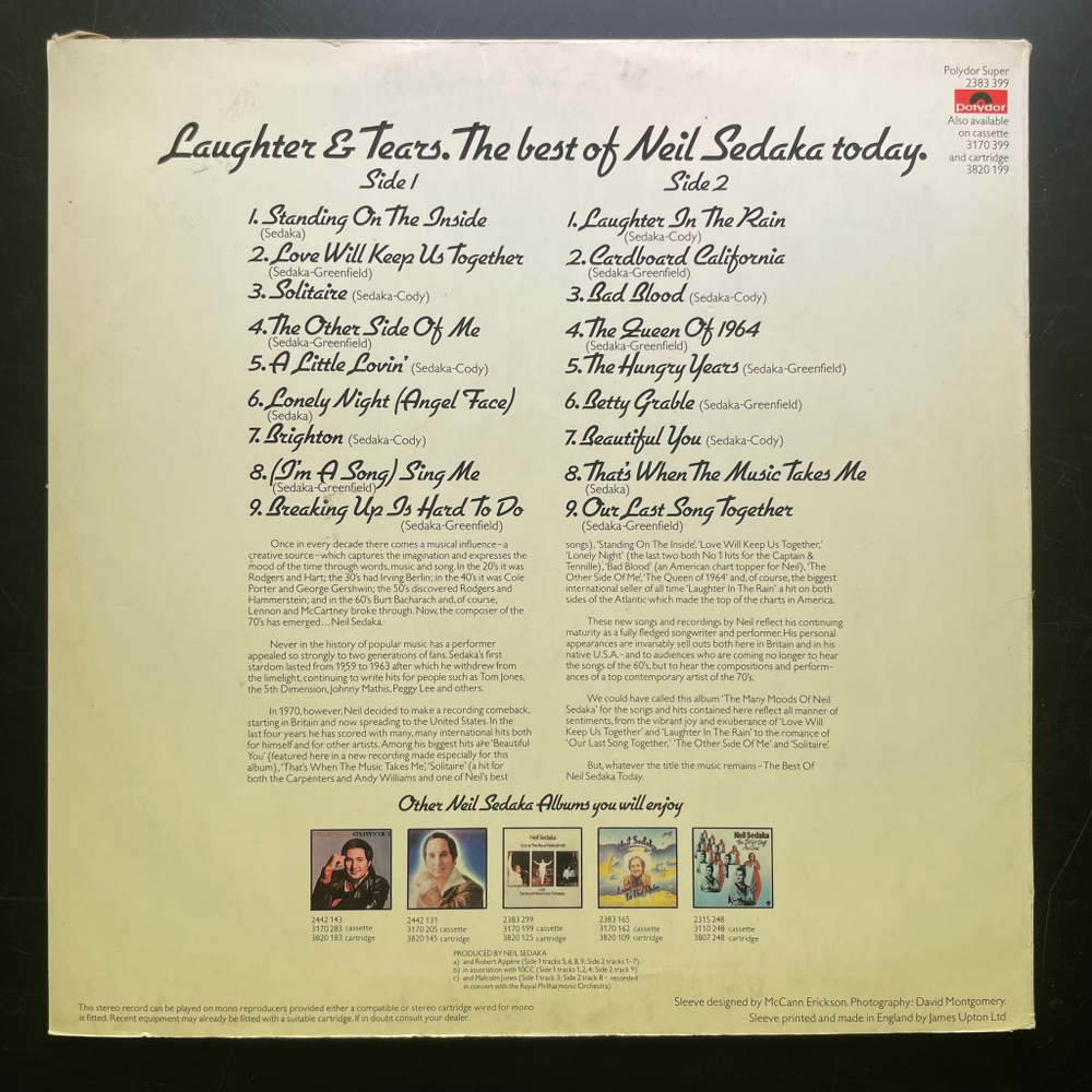 Neil Sedaka ‎– Laughter And Tears (Англия 1976г.)