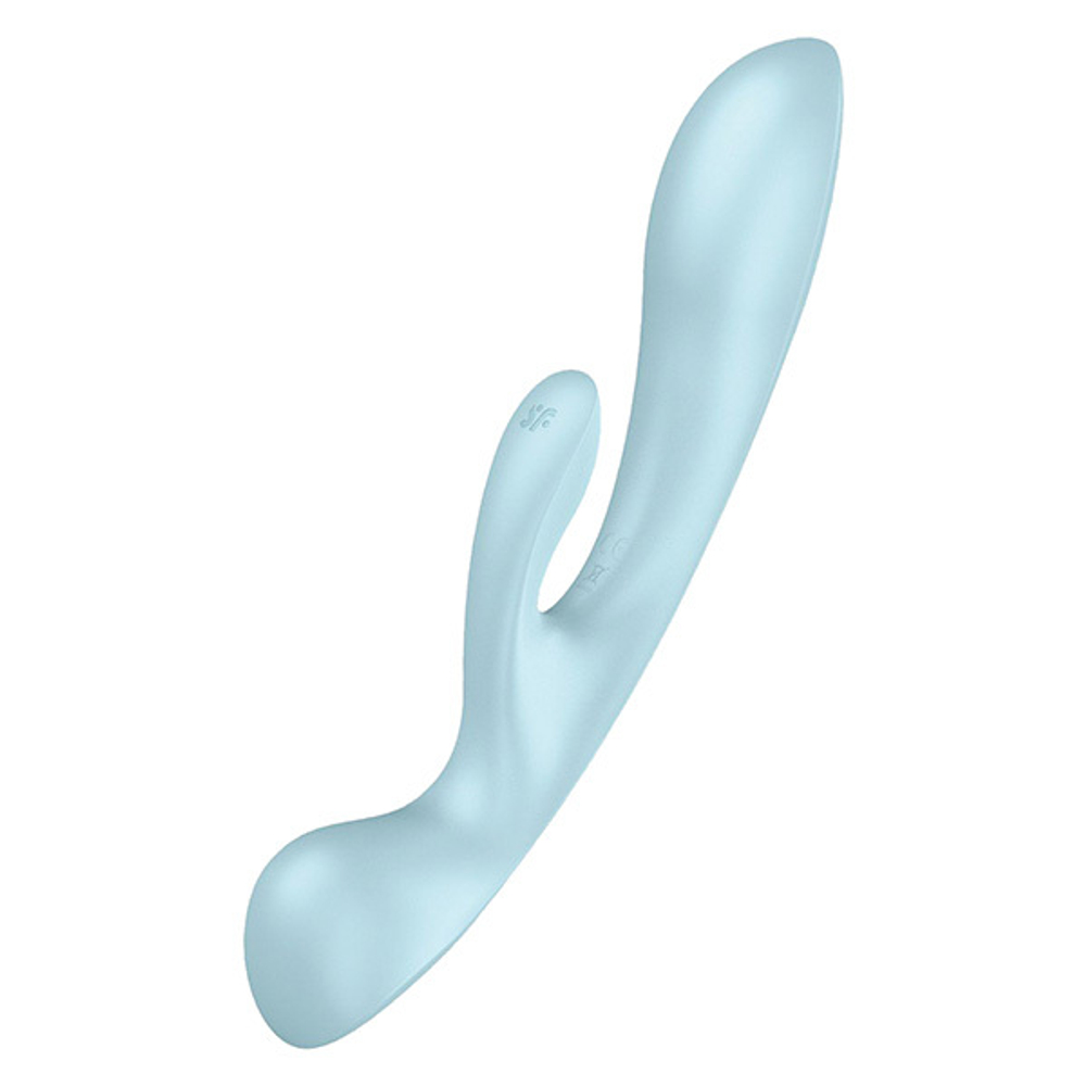 Голубой двусторонний вибратор-кролик Satisfyer Triple Oh