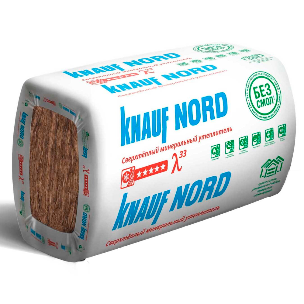 Теплоизоляция ТеплоКнауф Nord 33 1250х600х50 мм 12 шт (25 кг/м3; 0,45 м3; 9 м2)