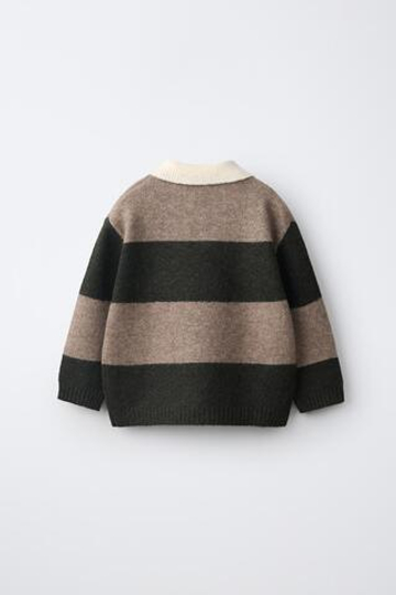 ZARA СВИТЕР С ВОРОТНИКОМ ПОЛО SOFT TOUCH В ПОЛОСКУ, КОРИЧНЕВЫЙ/ЗЕЛЕНЫЙ