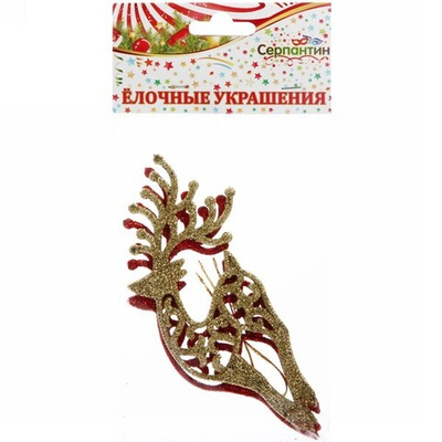 Подвески в блестках «Олень» 14 см (набор 2шт), красный/золото