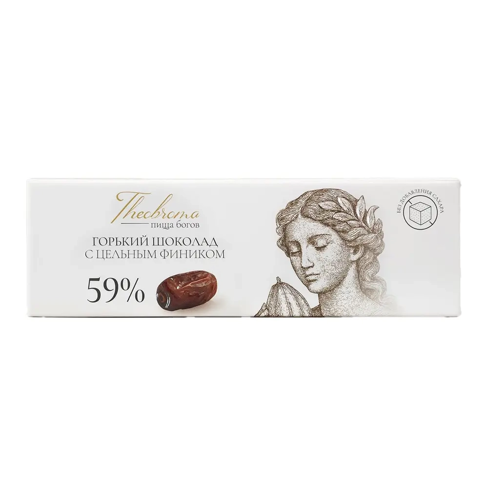 Горький шоколад без сахара с цельным фиником "Theobroma Пища Богов", 30 г