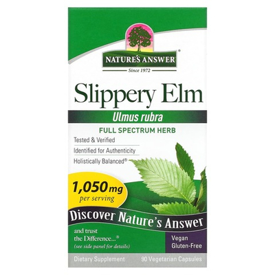 Nature’s Answer, Slippery Elm 1050 mg, 90 Veg Capsules | Qizil qayragʻoch, 1050 mg, 90 kapsula