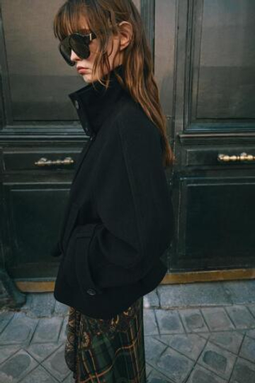 ZARA ПАЛЬТО С ВЫСОКИМ ВОРОТНИКОМ И ПОЯСОМ, ЧЕРНЫЙ