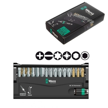 Набор 30 предметов БИТЫ с битодержателем Rapidaptor, 1/4 C6.3 Bit-Check 30 Universal 1 WERA WE-056440