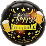 К 18'' Круг Happy Birthday (кружки пива) Черный 40 см.