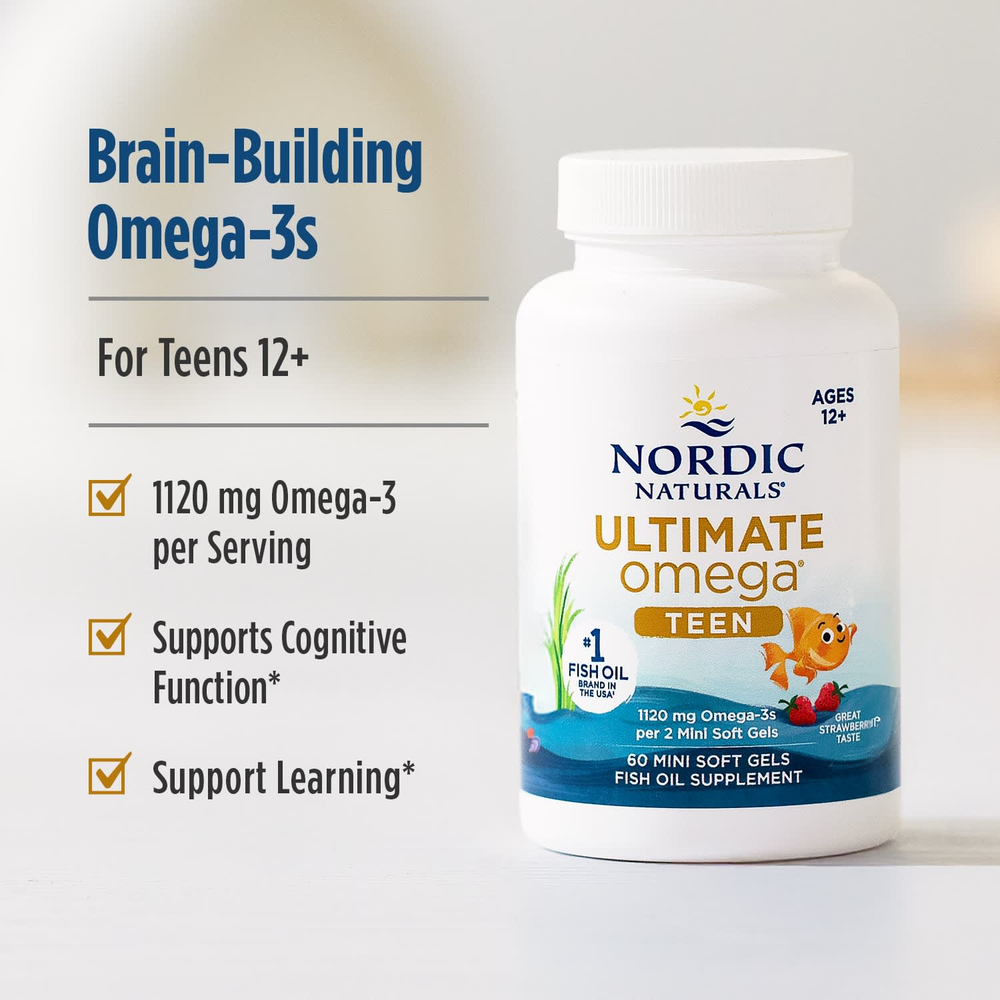 Nordic Naturals, Ultimate Omega®, рыбий жир для подростков, для детей от 12 лет, со вкусом клубники, 60 миникапсул