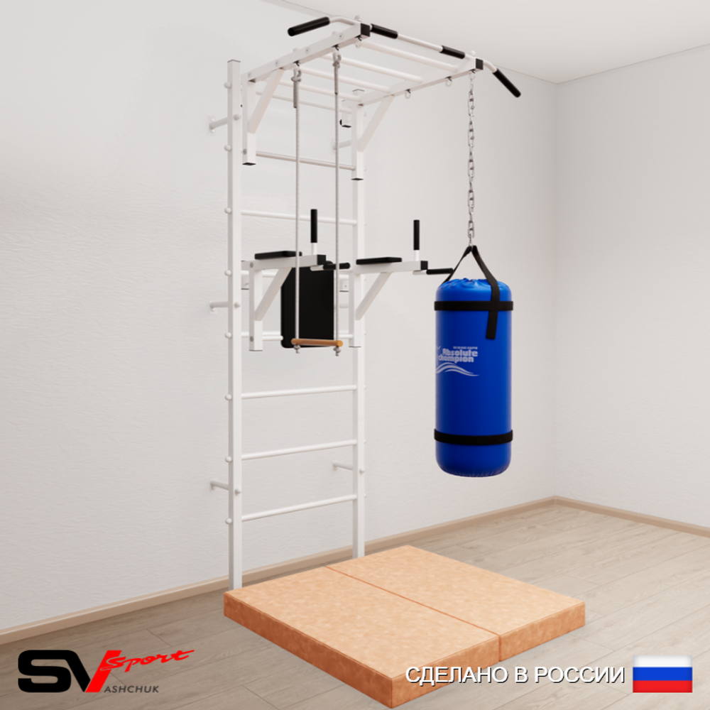 Шведская стенка Sv Sport 5437 (Турник рукоход/Брусья/Трапеция/Цепь/Мешок 30кг/Мат 1м)