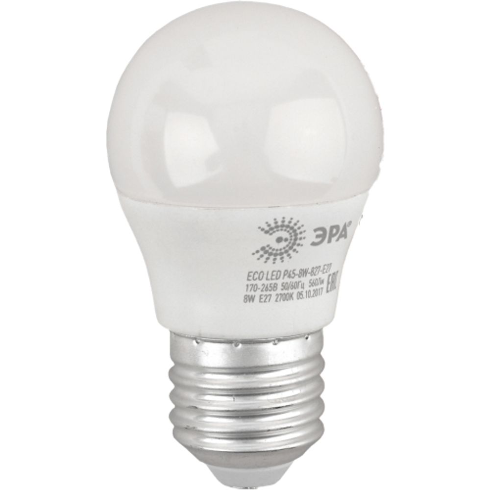 Лампа светодиодная ЭРА RED LINE ECO LED P45-8W-827-E27 8Вт шар теплый белый свет E27 | Лампы cветодиодные Шар (G/P)