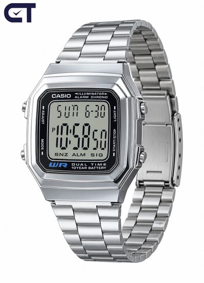 Casio A178WA-1A Vintage часы наручные унисекс — двойное время, стальной браслет и батарейка на 10 лет