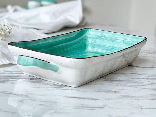 Блюдо с ручками Aqua 1,95 л, 19,5*30 см, ручная работа, фарфор