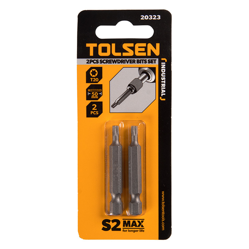 TOLSEN (TT20323) Набор вставок (бит) торцевых 1/4", Torx, T20, 50 мм, 2 предмета