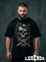 Футболка оверсайз хлопковая черная LEGENDA Весёлый Роджер (красный фон)