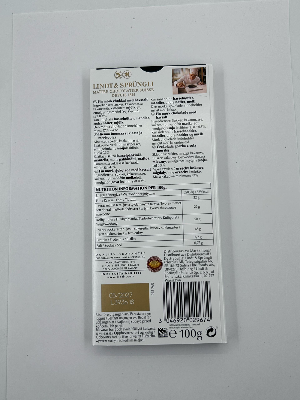 Lindt Excellence темный шоколад с морской солью, 100 г (Из Финляндии)