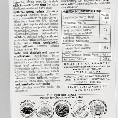 Шоколад темный Lindt Excellence INTENSE Pear Груша с миндалем, 100 г (Швейцария)