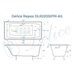 Ванна чугунная Delice Repos 150х70 с черными матовыми ручками и антискользящим покрытием DLR220507RB-AS