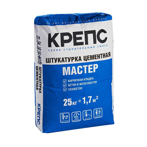 Штукатурка цементная КРЕПС Мастер (до 30 мм), 25 кг