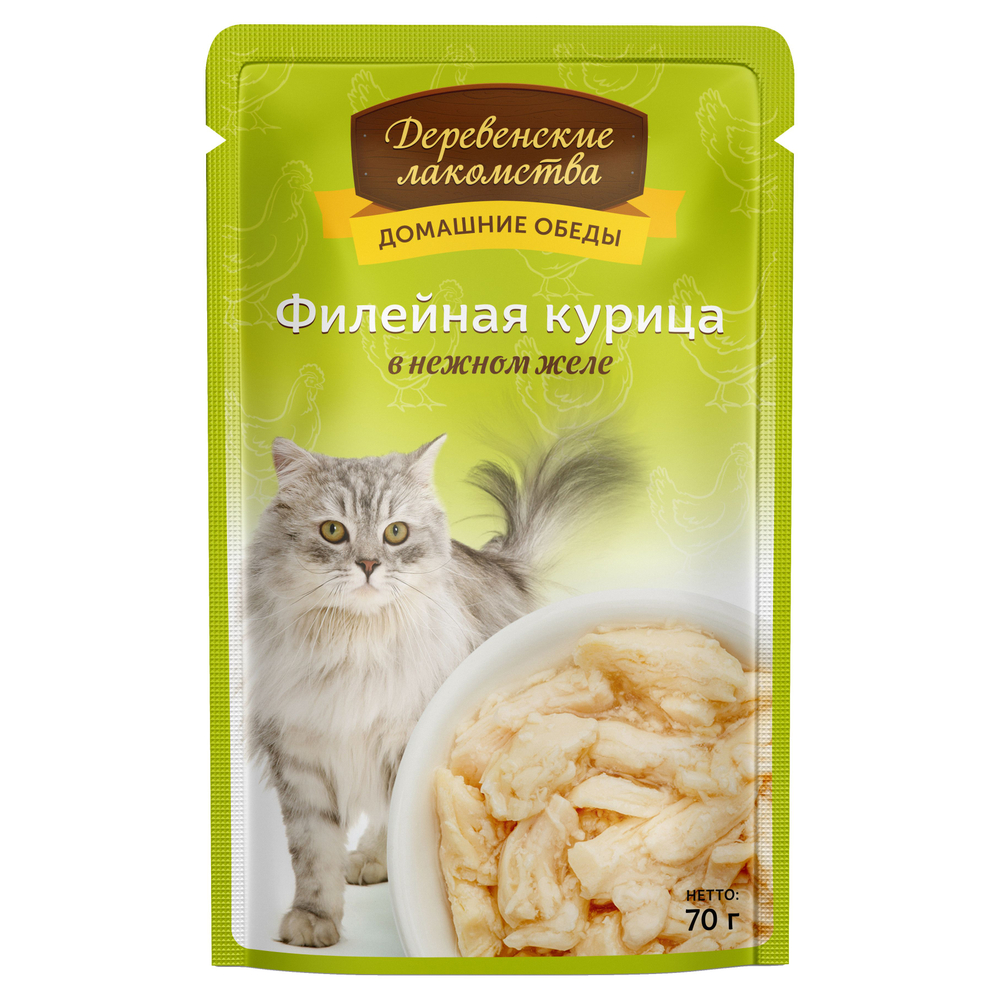 Деревенские лакомства Филе курицы желе пауч для кошек 70 г