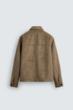 ZARA КУРТКА-РУБАШКА ИЗ ИСКУССТВЕННОЙ ЗАМШИ, ПЕСОЧНЫЙ