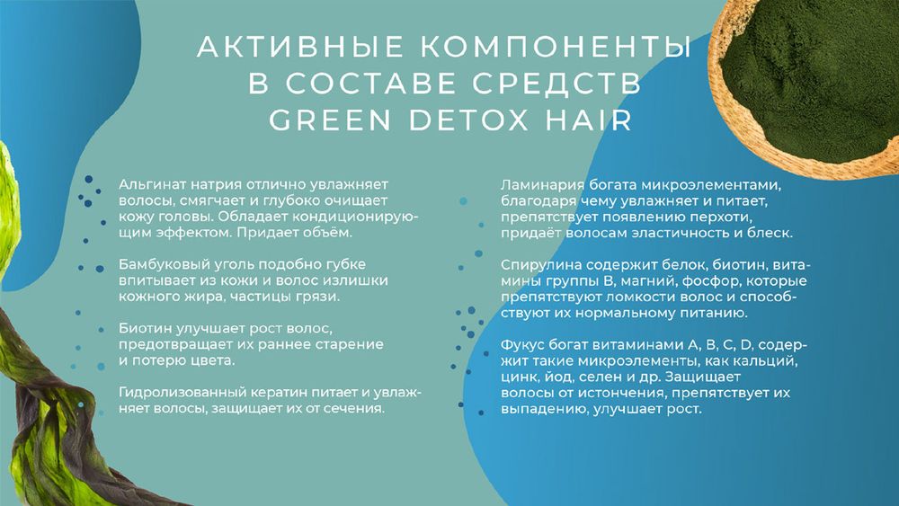 Green Detox Альгинатный шампунь для глубокого очищения волос "Интенсивный уход"