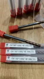 Твердосплавная фреза D6×30×100L 4F HRC55 по стали и нержавеющей стали с поктыриыем ZrCN.