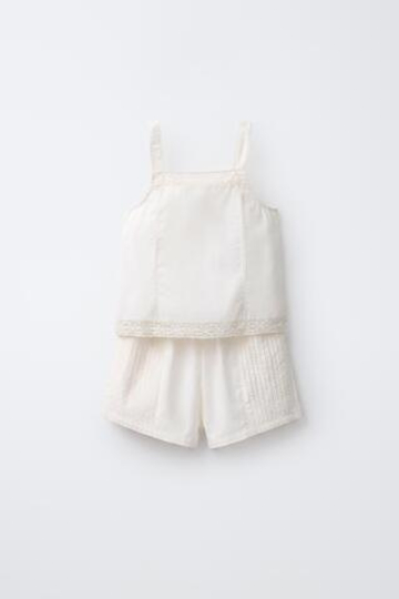 ZARA ПИЖАМА С КРУЖЕВНЫМИ БРЕТЕЛЯМИ, ЭКРЮ