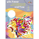 Картон цветной Апплика, А4, голографический, фольгинированный, 5 листов, 5 цветов, картонная папка, "Лев"