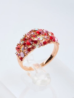 Позолоченное кольцо Россыпь из красных камней Swarovski