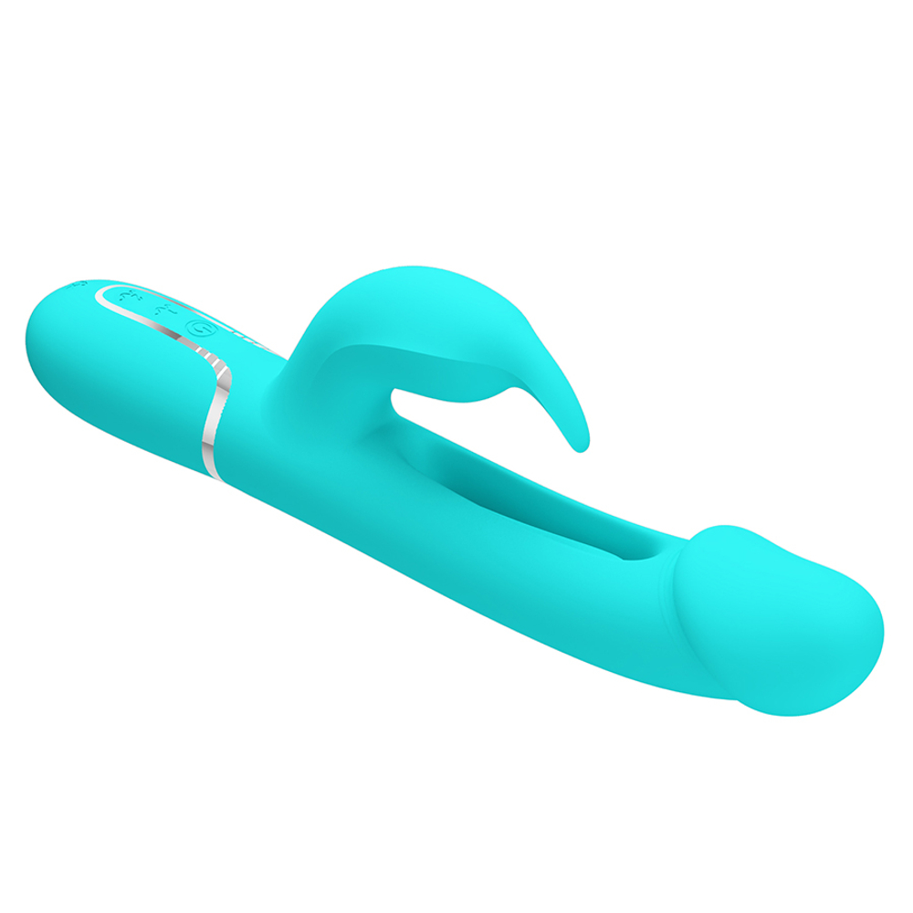 Бирюзовый вибратор-кролик 23,2см с фингерингом Pretty Love Twinkled Tenderness Kampas Flicking Vibrator Rabbit BW-500025-1