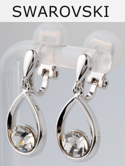 Клипсы-капли Белла с белыми кристаллами Swarovski в родии
