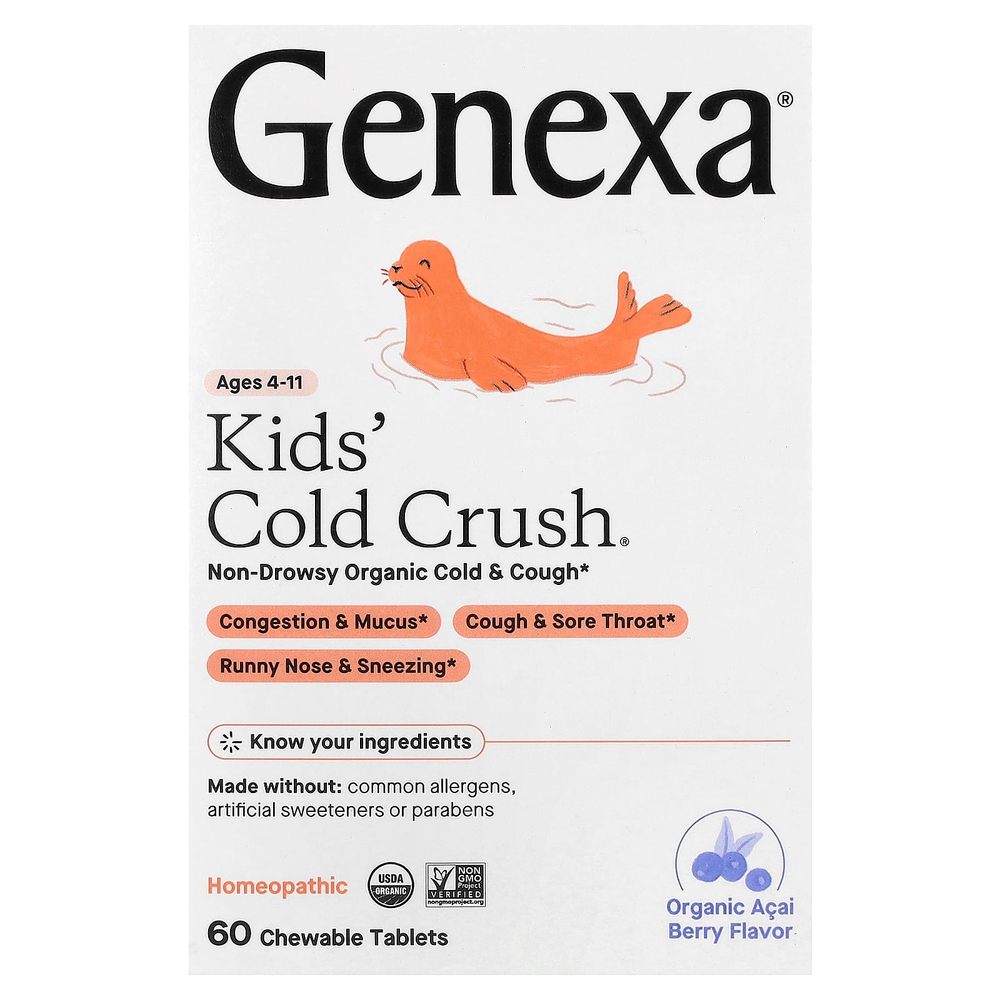 Genexa, Cold Crush, для детей от 4 до 11 лет, органические ягоды асаи, 60 жевательных таблеток