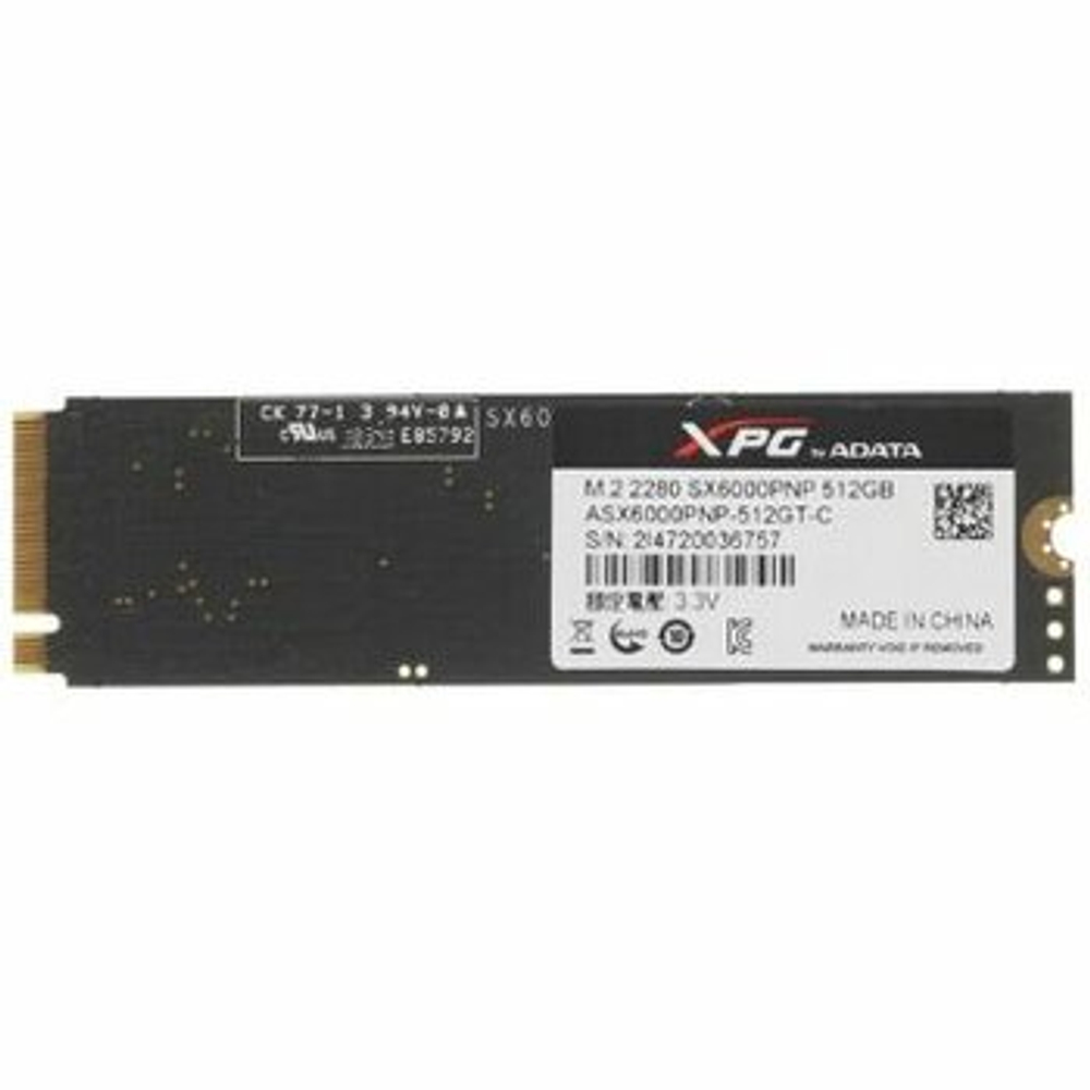 SSD ADATA XPG SX6000, 512 ГБ, M.2, PCIe, NVMe, ASX6000PNP-512GT-C