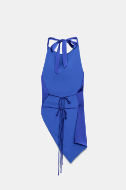 ZARA АТЛАСНЫЙ ТОП ХАЛТЕР АСИММЕТРИЧНЫЙ, СИНИЙ ЭЛЕКТРИК