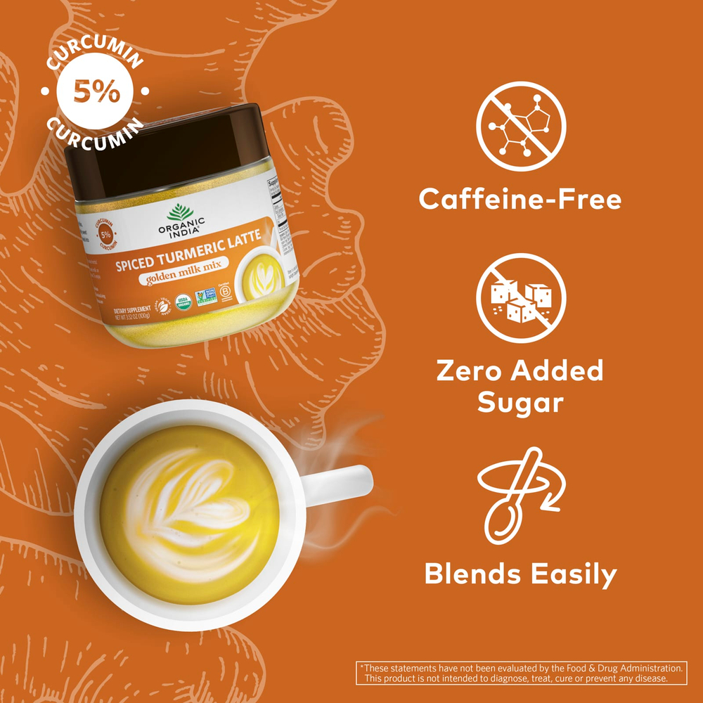 Organic India, пряное латте с куркумой, смесь Golden Milk, 100 г (3,52 унции)