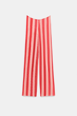 ZARA БРЮКИ-ПАРЕО ИЗ ТЮЛЯ В ПОЛОСКУ, КОРАЛЛОВО-КРАСНЫЙ