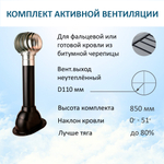 Комплект активной вентиляции: Вентиляционный выход D110 не утепленный высота H=500 мм, проходной элемент SKAT для фальцевой и готовой кровли из битумной черепицы, турбодефлектор Ø 110 мм из оцинкованного металла, черный