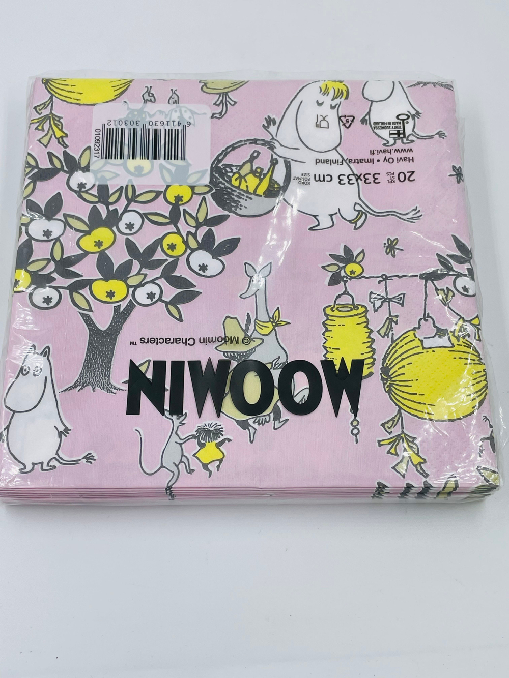 Салфетки бумажные Moomin, розового цвета 33х33 см, 20 салфеток (из Финляндии)