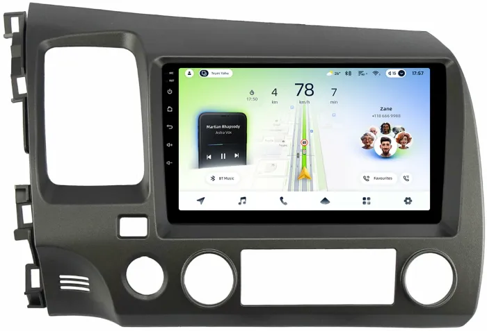 Магнитола для Honda Civic 8 4d 2005-2012 (левый руль) - Teyes CC4L-DTS монитор 9" IPS, Android 14, Быстрая, Snapdragon 662, CarPlay, 4G SIM-слот