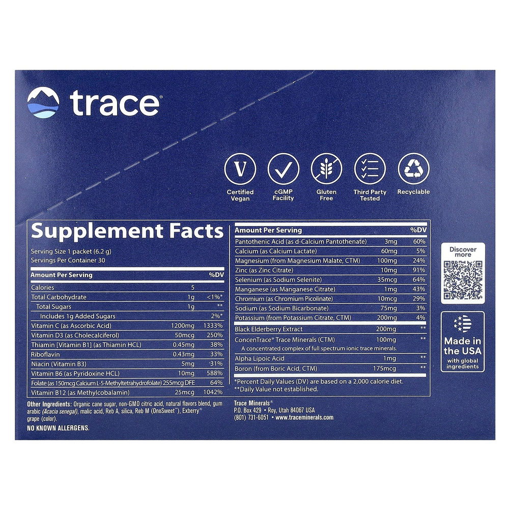 Trace, PowerPak + Immunity, лимон и ягоды, 30 пакетиков по 5,3 г (0,19 унции)