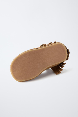 ZARA БАЛЕТКИ BAREFOOT ИЗ КОЖИ С БАХРОМОЙ, КОРИЧНЕВЫЙ