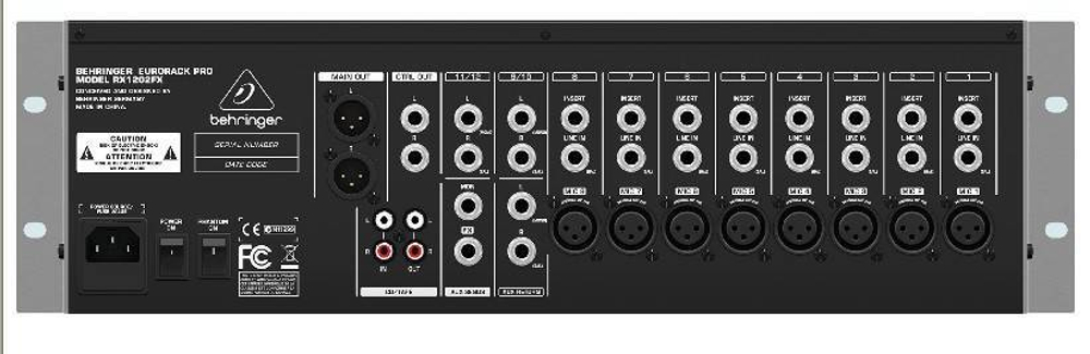 BEHRINGER RX1202FX микшер рэковый, 8 моновходов, 2 стерео, 2 AUX-шины, процессор эффектов